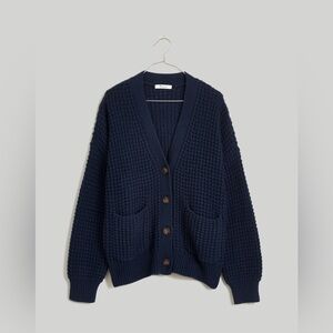 Madewell Waffle-Knit V-Neck Cardigan in Navy